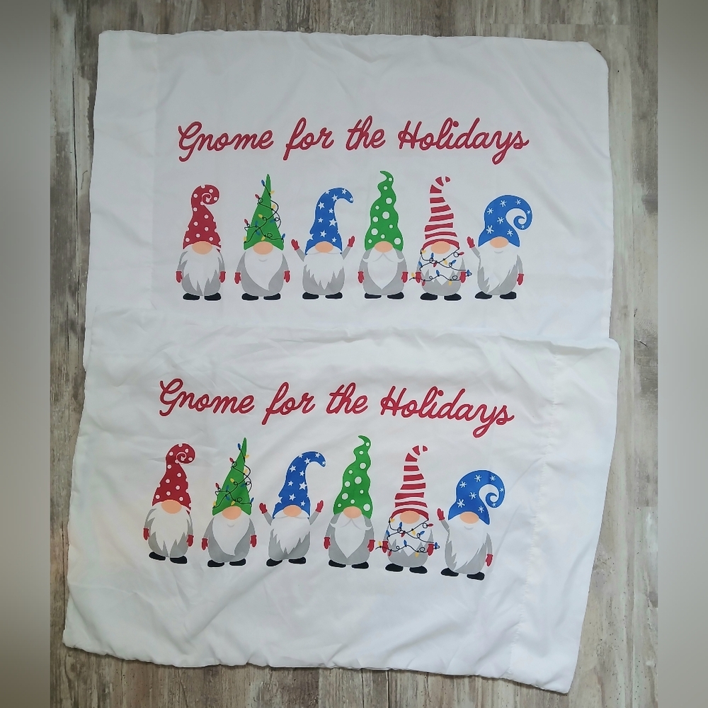 Set of 2 Christmas Gnome Pillowcases | "Gnome for the Holidays" | Festive Cozy